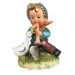 Vtg Erich Stauffer Figurine U8248 86/7245 6.5" Boy Goose Farmhouse Home Decor